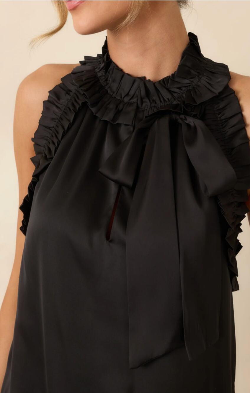 Prosperina Gold Label NEW Black Sleeveless Bellamy Black Ruffle Top, Med